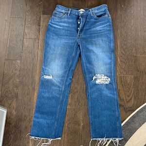 Re/Done Blue Distressed Straight Leg Jeans
